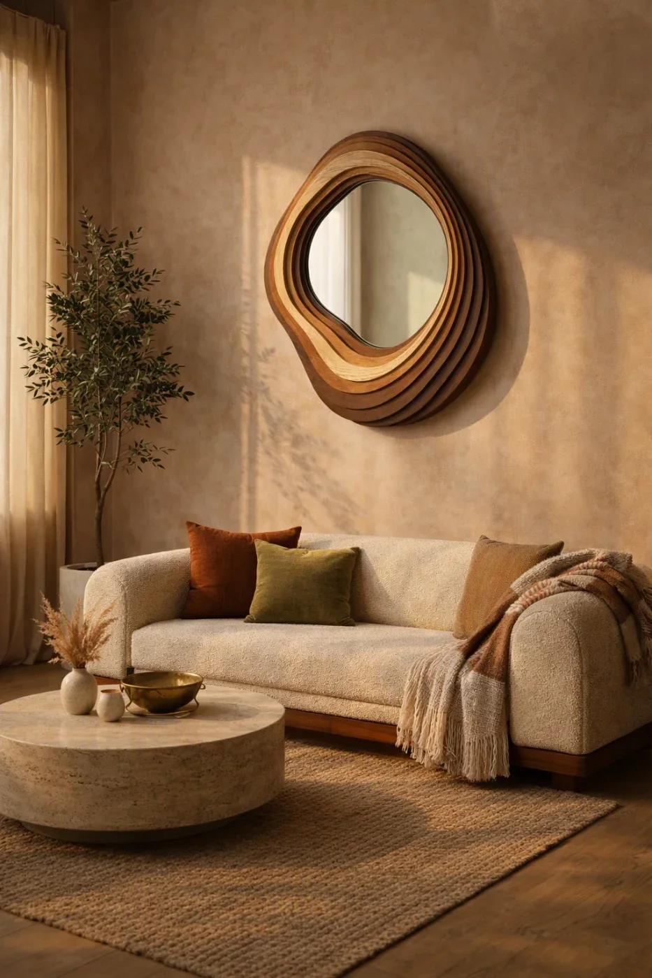 Contour Sculptural Wall Mirror – Layered Wood, 120 × 120 cm — view 2