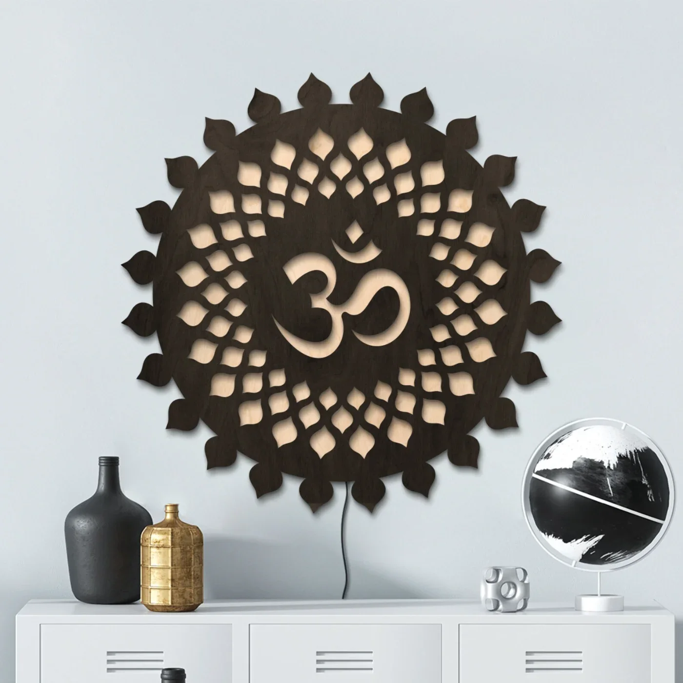 Om Mandala LED Wall Light – Wooden Mandala Neon Sign Wall Décor — view 4