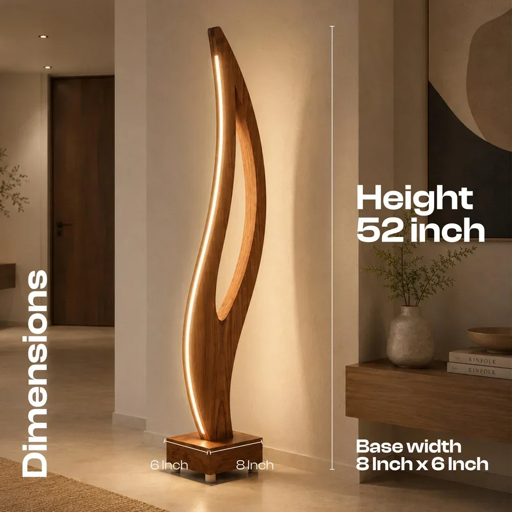 Aura Flow Curved LED Floor Lamp – Solid Teak Wood, 52 in — view 4