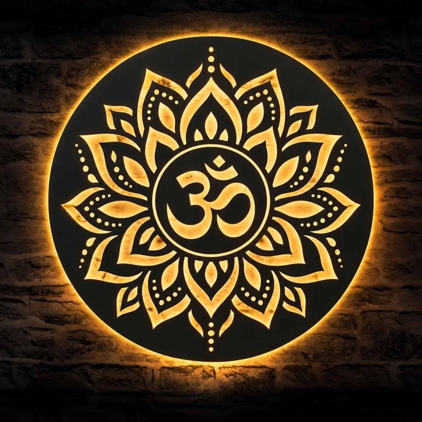 Mandala Om Metal Wall Art – LED Backlit or Plain, 10–36 in in 16-gauge powder-coated steel — The Millessa Homes