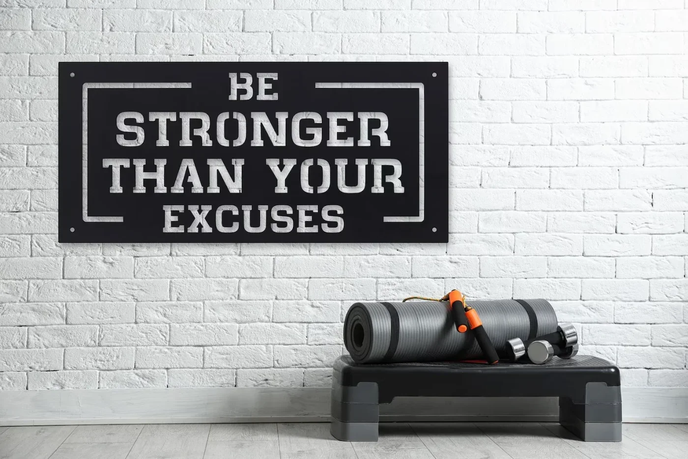 Be Stronger Than Your Excuses Metal Gym Wall Art – 4 Sizes in 16-gauge laser-cut steel — The Millessa Homes