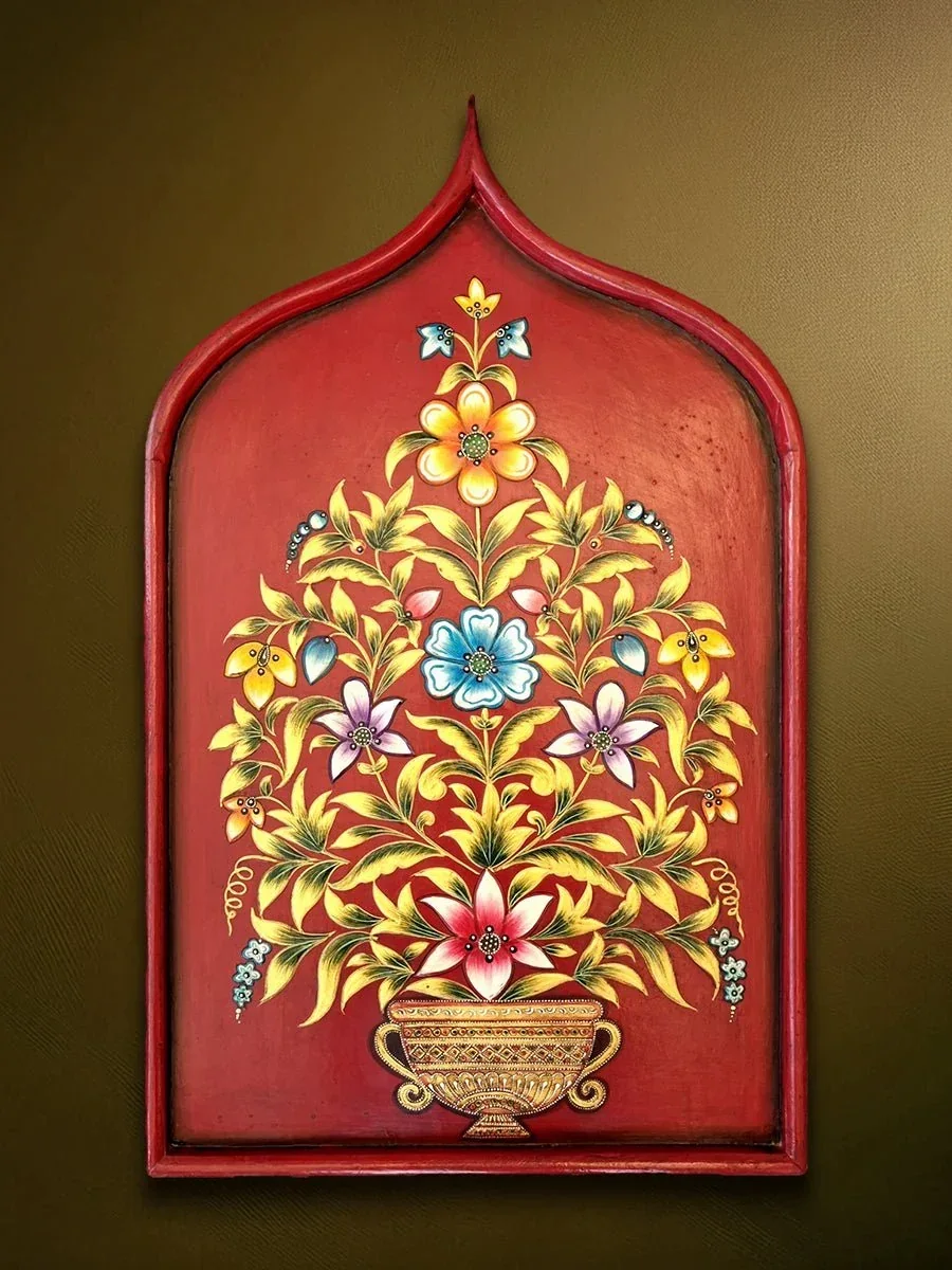 Floral Abundance – Hand-Painted Usta Art Wall Panel, 30 × 18 in in Stone paint, marble dust & acrylic, wood — The Millessa Homes