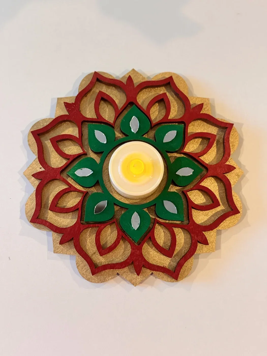 3-Layer Lotus Mirror Diya Tealight Holder – 6 in, Single or Set of 2, 3, 4 — view 3