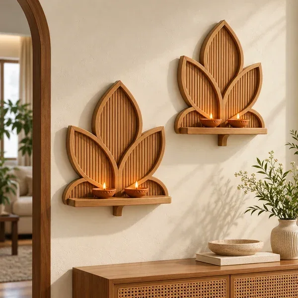 Leaf Shape Wooden Wall Hanging ( SET OF 2 ) — view 2