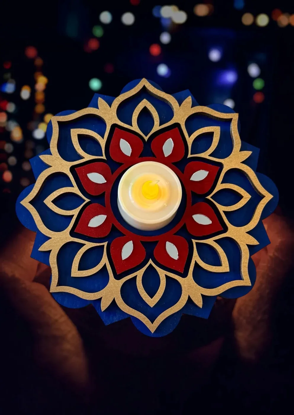 3-Layer Lotus Mirror Diya Tealight Holder – 6 in, Single or Set of 2, 3, 4 — view 5