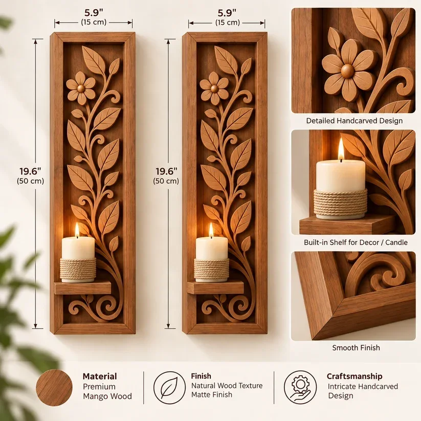 Vanya Leaf Wooden Wall Hanging – Hand-Carved Mango Wood — view 6