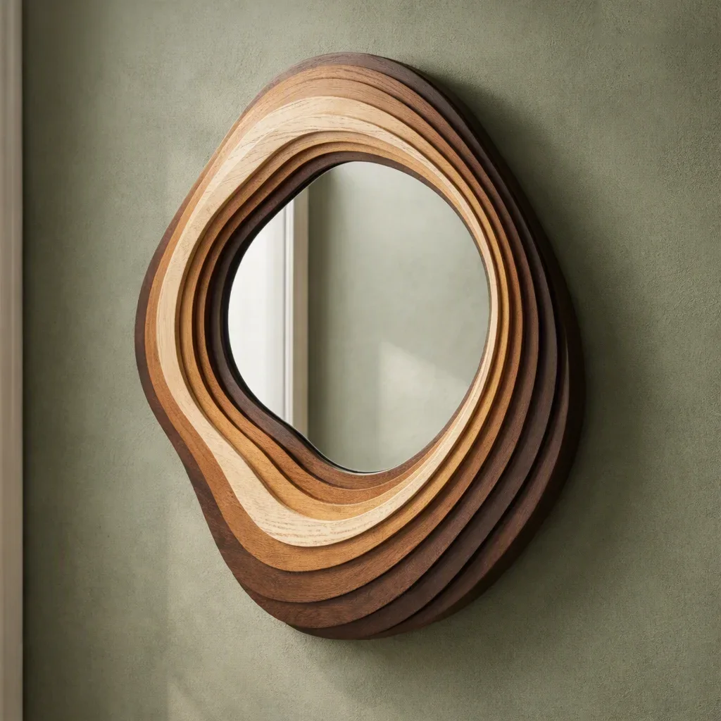 Contour Sculptural Wall Mirror – Layered Wood, 120 × 120 cm — view 3