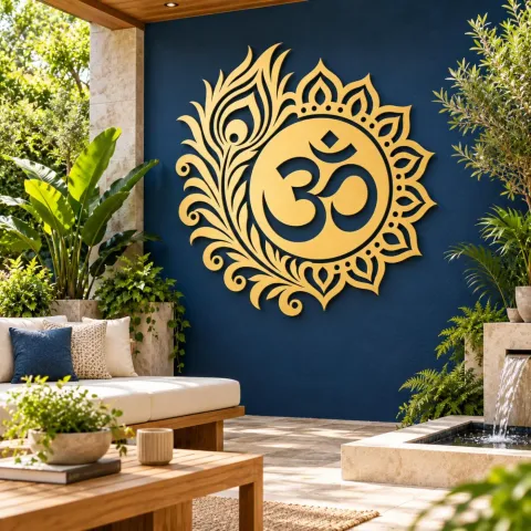 Om Mandala Peacock Feather Metal Wall Art – Laser-Cut Steel
