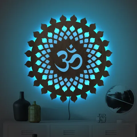 Om Mandala LED Wall Light – Wooden Mandala Neon Sign Wall Décor