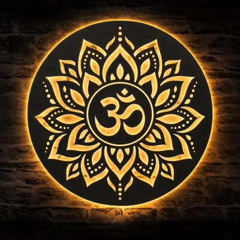 Mandala Om Metal Wall Art – LED Backlit or Plain, 10–36 in