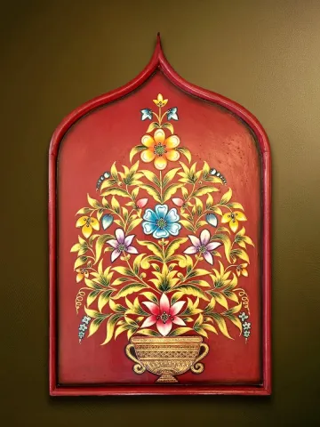 Floral Abundance – Hand-Painted Usta Art Wall Panel, 30 × 18 in