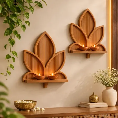 Leaf Shape Wooden Wall Hanging ( SET OF 2 )