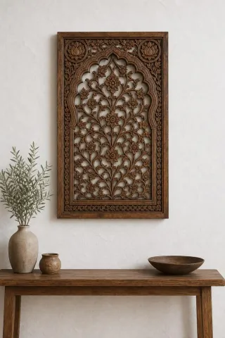 Hand-Carved Jharokha Arch Wall Panel – Small